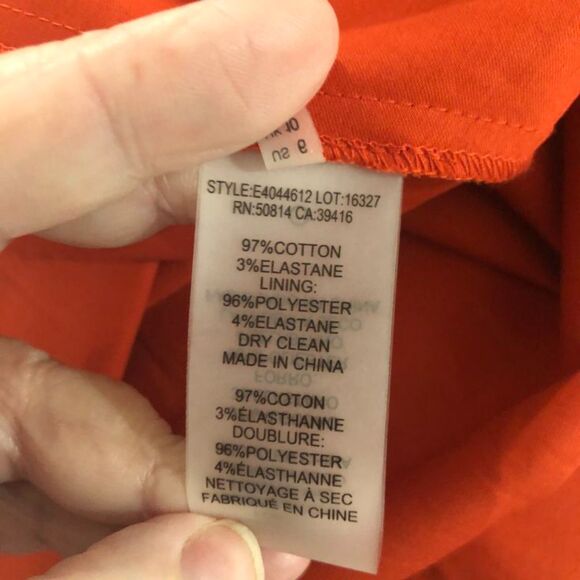 Elie Tahari Orange Midi Knee Length Fit Flare Pockets Belted Cotton Dress Size 6 - Picture 7 of 16